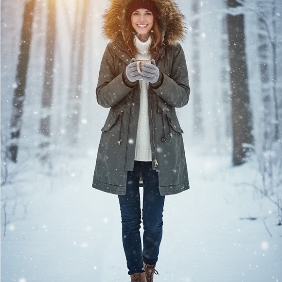 American Rag Olive Green Winter Utility Jacket with Faux Fur Trim Size small - Picture 9 of 9